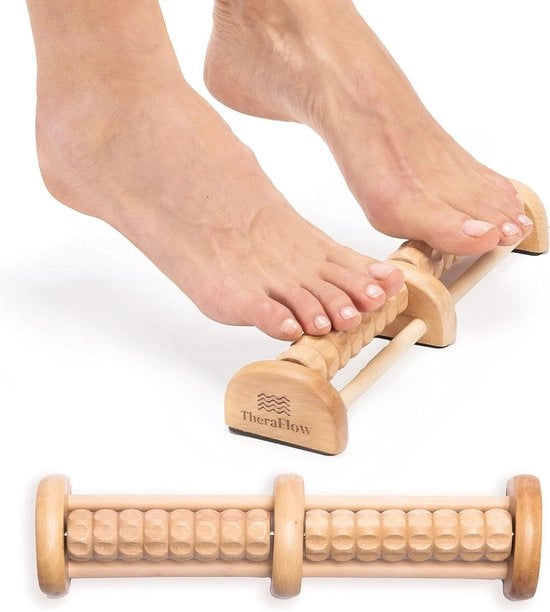 Massaggio per piedi a rullo di legno con superficie di acupressione per massaggi di zona riflessa