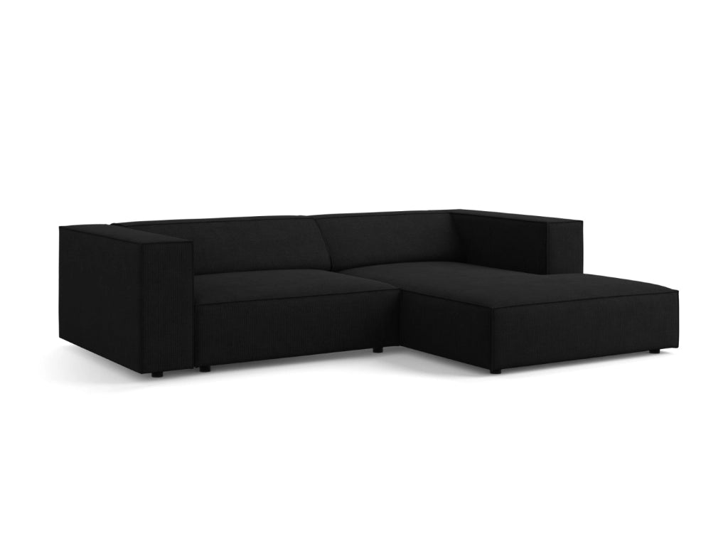 Cosmopolitan Design - Divano angolare destro "Arendal" 3 posti in ciniglia con effetto a coste nero 