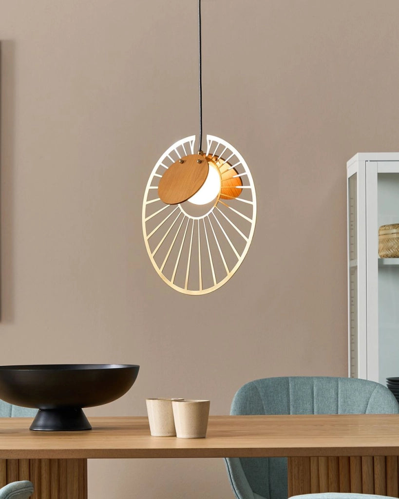 Lampadario in metallo e legno chiaro stile moderno soggiorno ingresso camera da letto