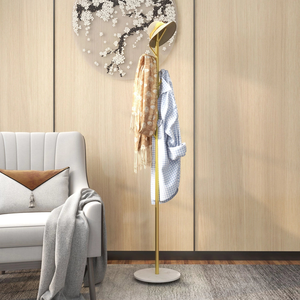 Appendiabiti da Terra 8 Ganci 32x164cm Base in Marmo e Acciaio Oro