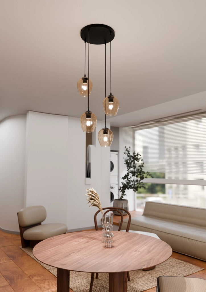 Lampadario Emibig Istar Premium 4xE27 nero miele vetro