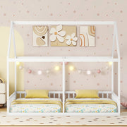 DESMIU Letto a casetta per bambini 2 posti con sponde e divisorio centrale, 90 × 200 cm, senza materasso, bianco