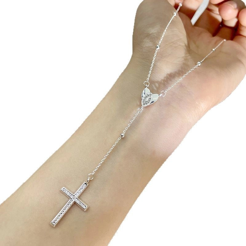 Collana con ciondolo a forma di cuore e croce in zirconi cubici micro-dipinti