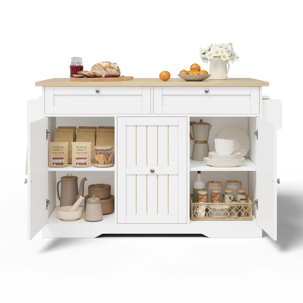 Isola cucina mobile con piano richiudibile, cassetti verticali e ruote bloccabili, 120 x 45(70) x 92 cm