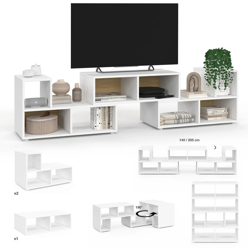 IDMarket - LEONARD Mobile TV modulare a 3 pezzi per soggiorno, camera da letto e studio, 140-205 x 30 x 43 cm