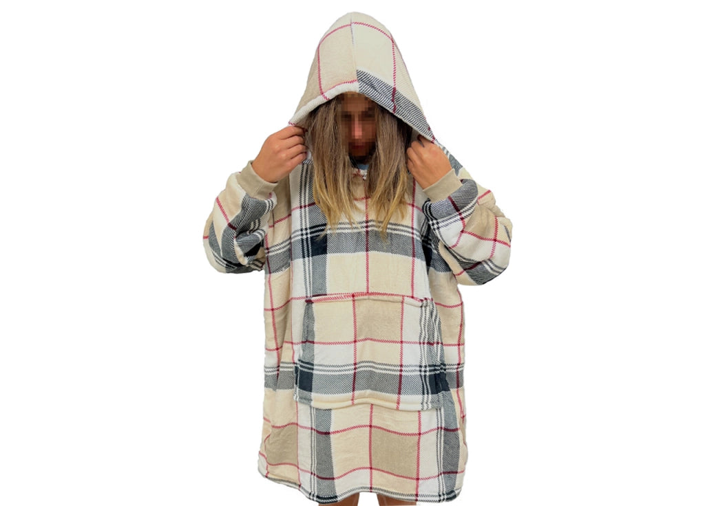 Felpa Plaid Coperta Retro Agnellato Con Tasca Sherpa Inverno Caldo Galway A Quadri