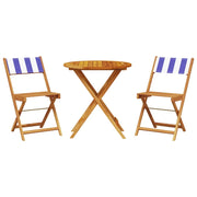 Set da Bistrot 3pz | Set Salotto da Giardino Blu e Bianco in Tessuto e Legno Massello