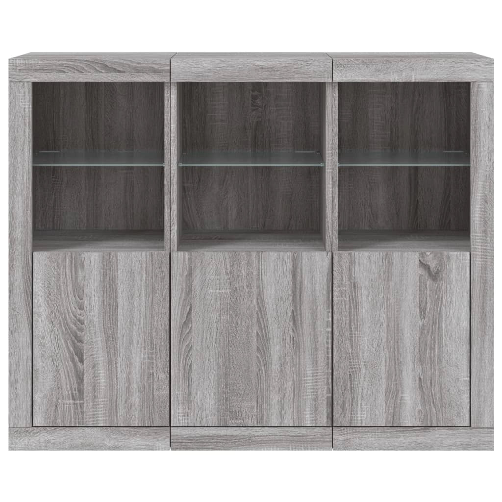 Buffet credenza cassettiera armadio mobile contenitore organizer per cucina soggiorno salotto con luci a LED 3 pezzi legno ingegnerizzato Sonoma grigio 02_0037231