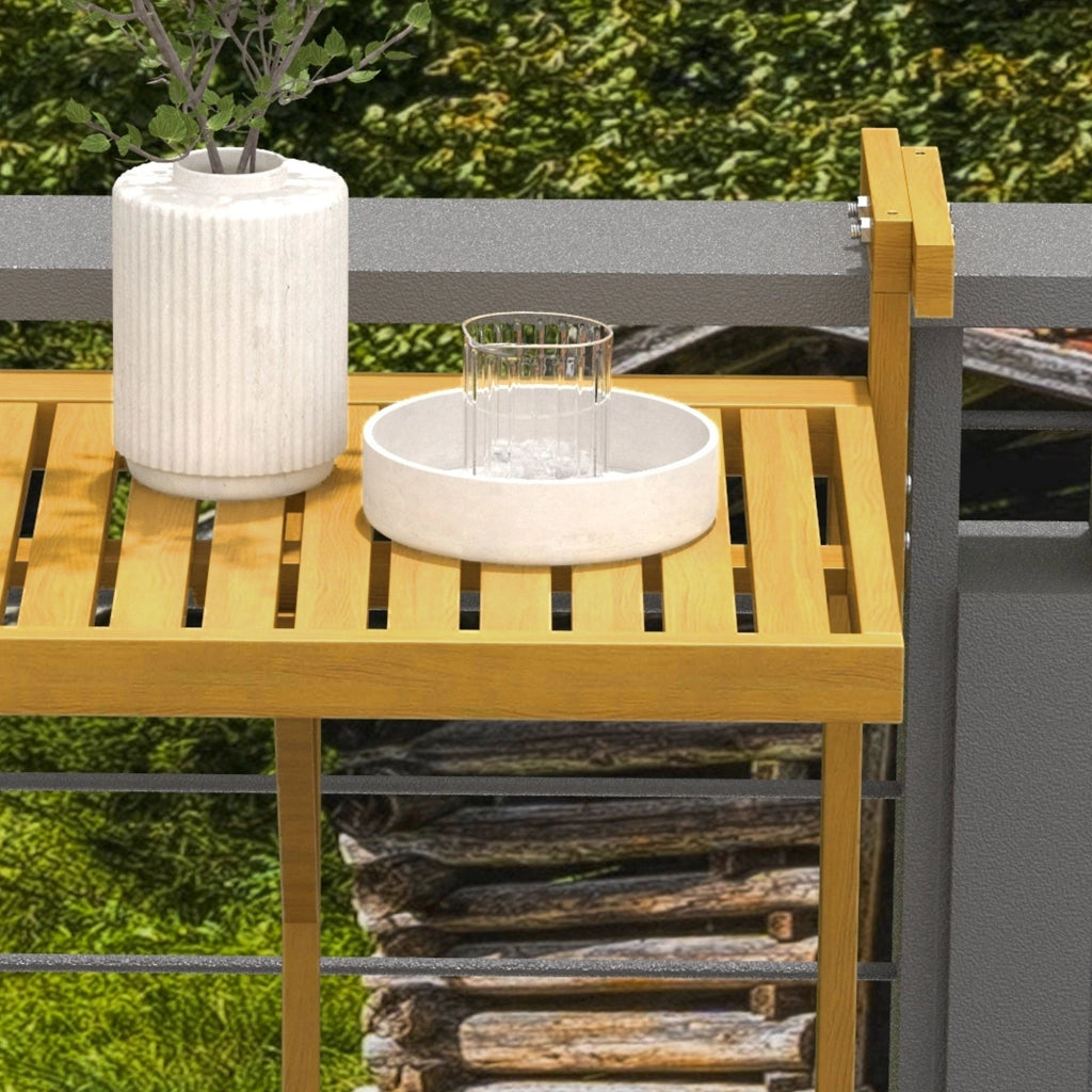 Tavolino da Ringhiera 68x65x55 cm per Balcone Pieghevole e Regolabile in Legno Colore Naturale