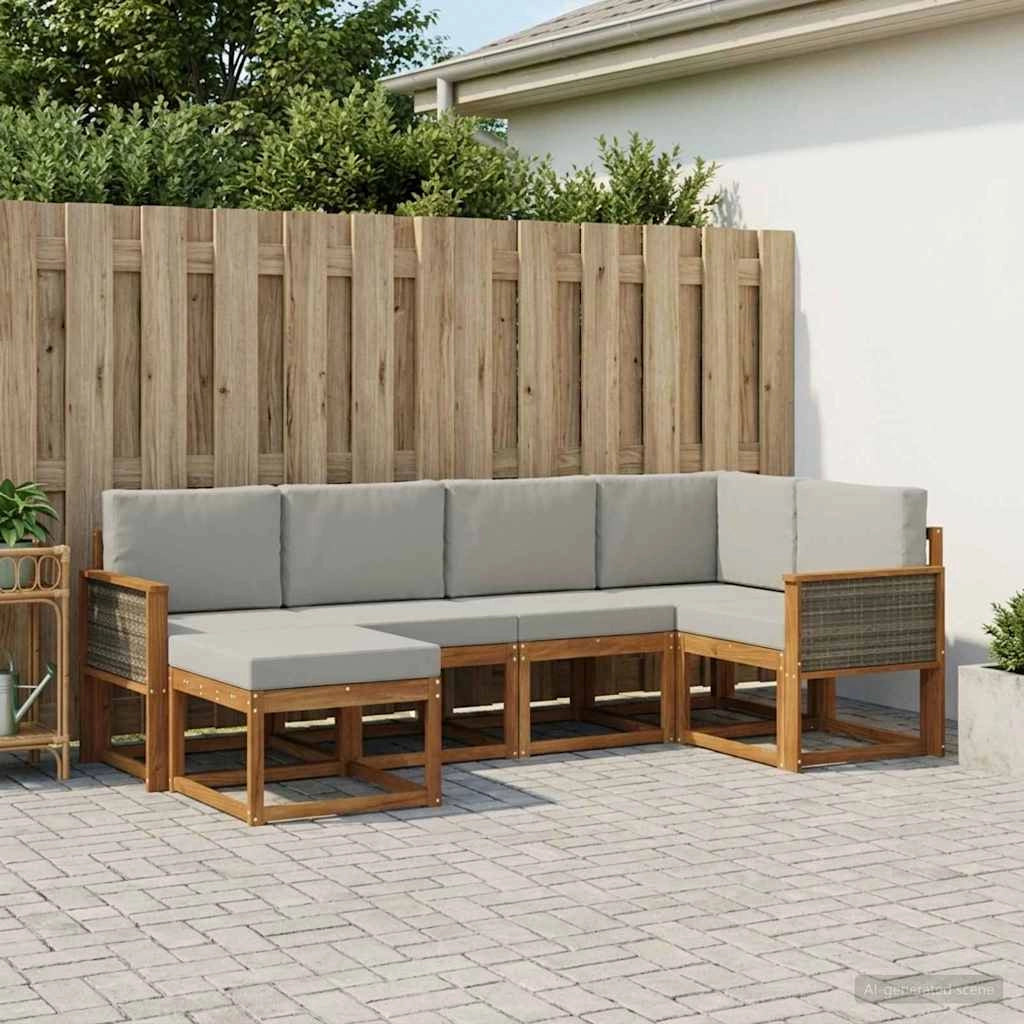 Set di divani da esterno 6 pz Naturale e Grigio Chiaro 3385347