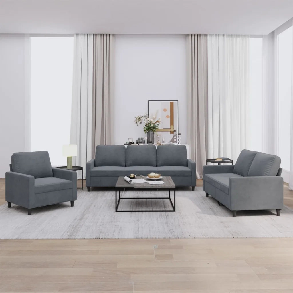 Set di Divani 3 pz con Cuscini Grigio Scuro in Velluto 3201477