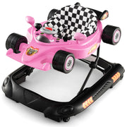 Girello per bambini pieghevole con altezza regolabile a 3 livelli vassoio rimovibile, Camminatore convertibile 4-in-1 Rosa-Primi passi