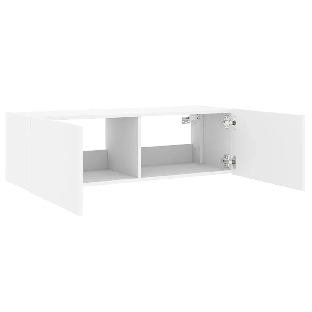 Mobile TV a Parete con Luci LED-Mobile TV a Muro Bianco 100x35x31 cm