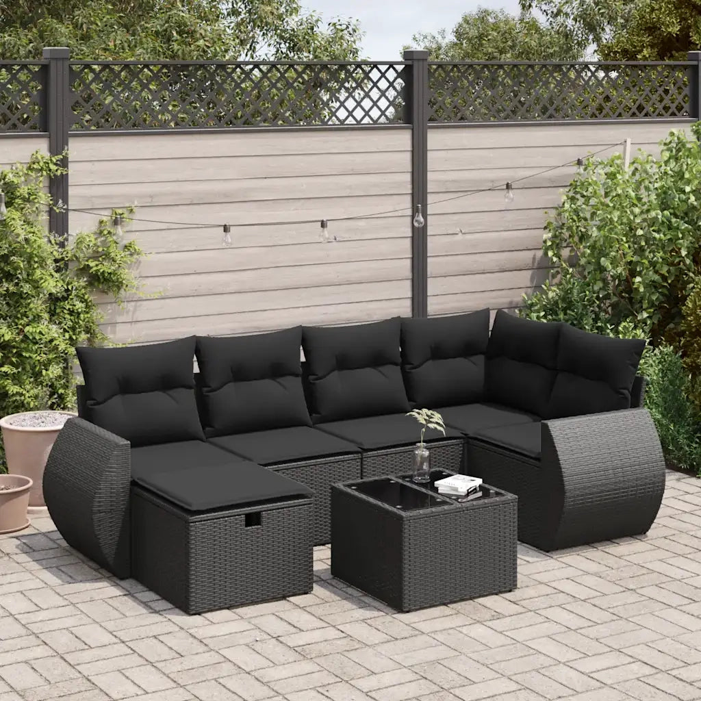 Set Divani da Giardino con Cuscini 7pz Nero Polyrattan 3325591