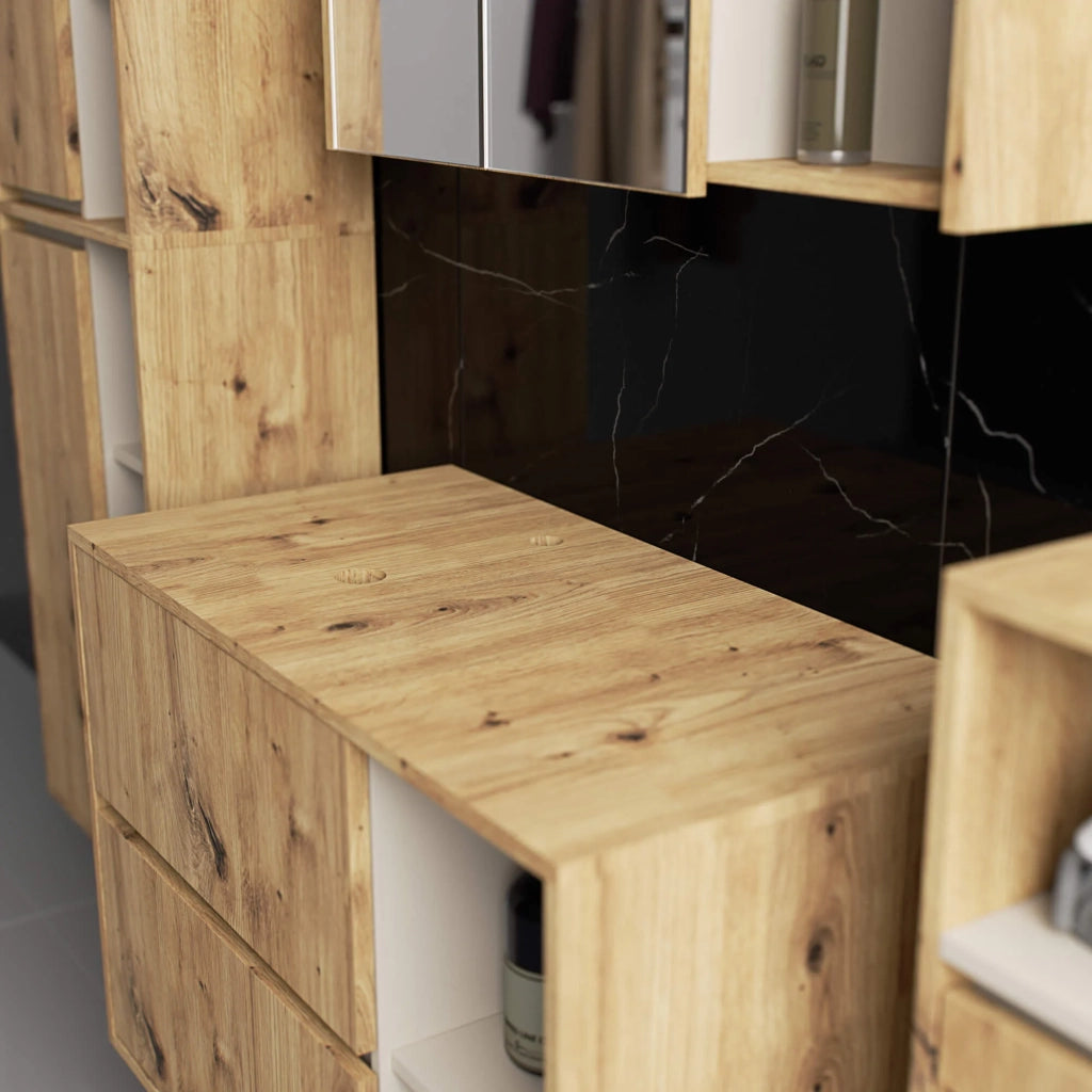 Mobile bagno senza lavabo VAMI sospeso Rovere Artisan, Cashmere 90 cm 2 cassetti 90x45,5x60 cm