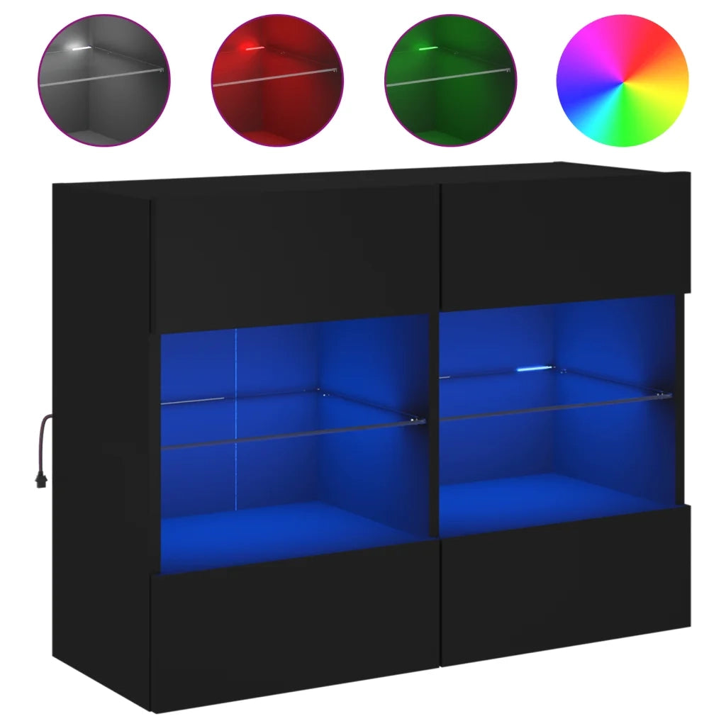 Mobile TV a Parete con Luci LED-Mobile TV a Muro Nero 78,5x30x60,5 cm