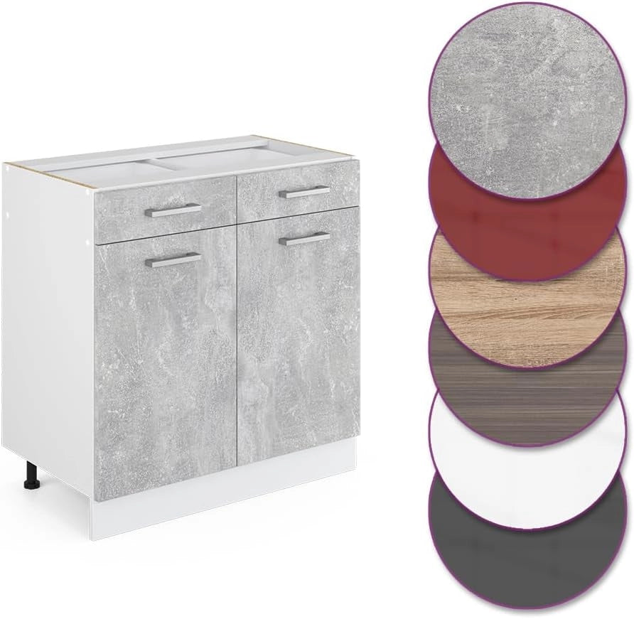 Mobiletto base per cucina R-Line, Calcestruzzo, 80 cm, PL Marmo, per la libera combinazione all'interno di sistemi cucina modulari