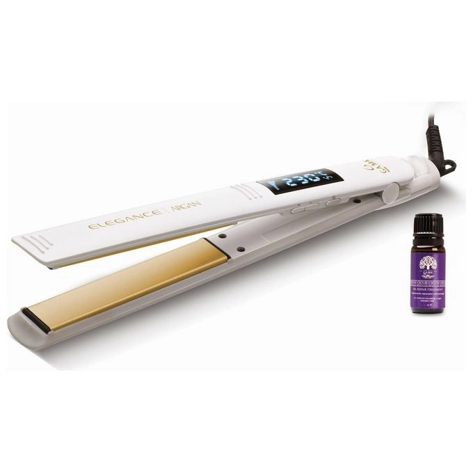 GA.MA Piastra Elegance Argan: elimina l'effetto crespo dei capelli, trafile lunghe in tormalina, liscio a lungo in poco tempo, capelli protetti, riscaldamento istantaneo, temperatura regolabile e display LCD, auto spegnimento, pulsante chiudi piastra