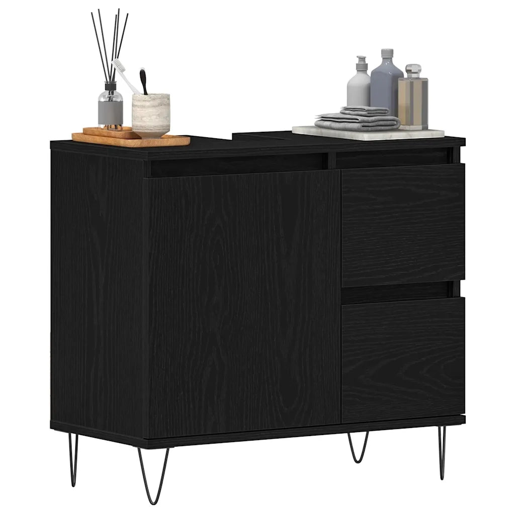 Armadio per Lavabo da Bagno Rovere Nero 65 x 33 x 60 cm 862891
