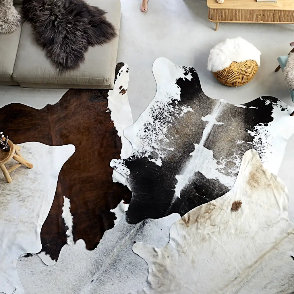 Tappeto del soggiorno | Tappeto in Vera Pelle Bovina Bianco e Nero 150x170 cm