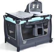 4 in 1 Lettino Neonato da Viaggio Pieghevole con Materasso, Culla da Campeggio con Fasciatoio e Giocattolo, per Bambini 0-36 Mesi fino a 15 kg (Grigio-Azzurro)