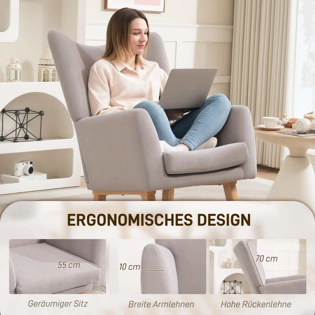 Poltrona Dondolo Design Retr¨° ¨C zephmum ¨C Tessuto Corda, Legno Gomma, Grigio Chiaro