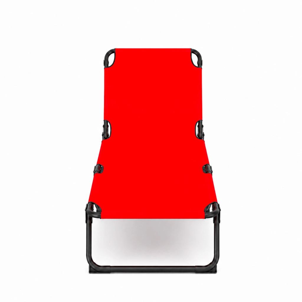 Lettino Sdraio Pieghevole Prendisole Con Schienale Reclinabile Regolabile Telaio In Metallo Nero Per Mare Piscina Giardino 187 x 53 x 24 Cm Rosso
