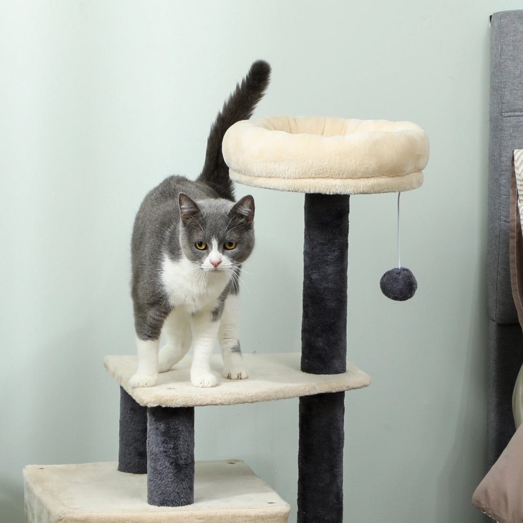 Tiragraffi per Gatti con Casetta e Lettino ¨C Zephmum ¨C Bianco Crema 92 cm