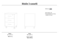 Cassettiera 3 Cassetti su Ruote 51x71x41 cm Ossido Bianco