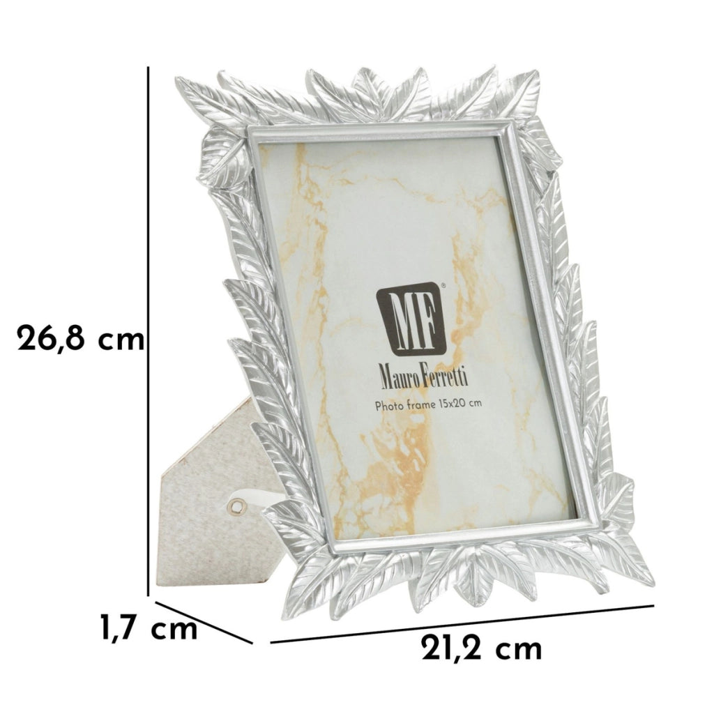 Cornice portafoto Leavy argento con decoro a foglie scolpite 15x20 cm