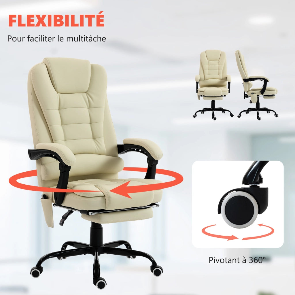 Poltrona massaggiante da ufficio ¨C zephmum ¨C regolabile in altezza, schienale reclinabile, telecomando, beige