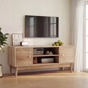 Mobile TV in stile Mid-Century con ampio spazio contenitivo, colore rovere, per TV fino a 32/45 pollici