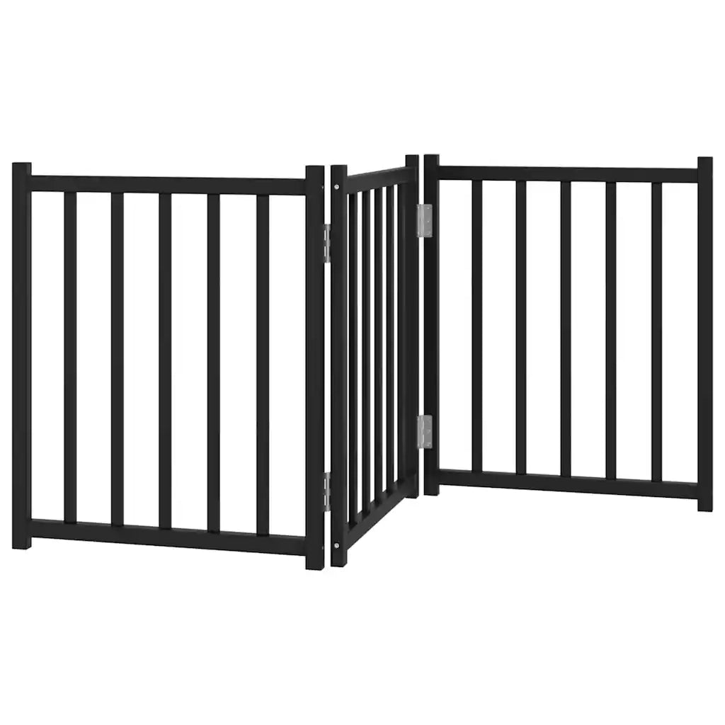Cancello Cani Pieghevole 3 Pannelli Nero 150 cm Massello Abete 352284