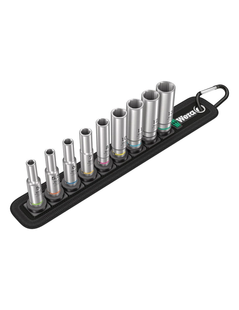 Set di 9 bussole lunghe Zyklop 1/4" WERA Belt A Deep 1
