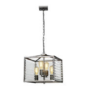 Lampadario Industrial Nordico Louvre Acciaio Canna Di Fucile Vetro 4 Luci E27
