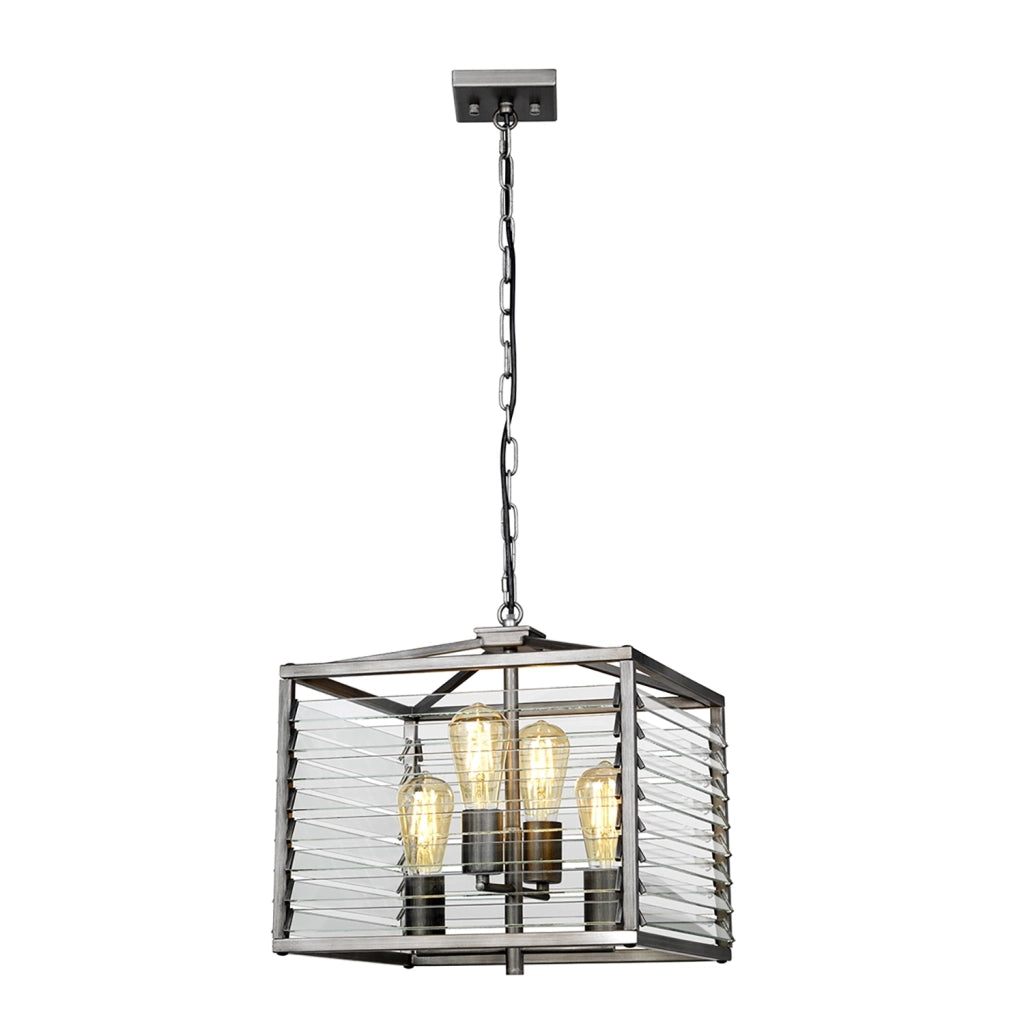 Lampadario Industrial Nordico Louvre Acciaio Canna Di Fucile Vetro 4 Luci E27