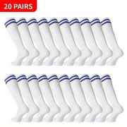 20 paia di calze per ginocchio per giovani e adulti, respiranti e antiscivolo, mistura di poliestere-spandex-nylon, tessuto a maglia a strisce, sportivo calcio, ciclismo, arrampicata, atletica leggera, estate, unisex