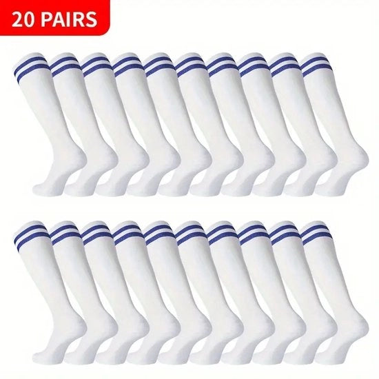 20 paia di calze per ginocchio per giovani e adulti, respiranti e antiscivolo, mistura di poliestere-spandex-nylon, tessuto a maglia a strisce, sportivo calcio, ciclismo, arrampicata, atletica leggera, estate, unisex