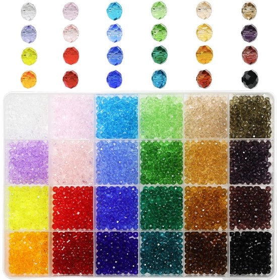 Kralen 4mm gefacetteerde glazen ronde 24 colori 2400 pezzi con scatola di conservazione per sierificare armband e gioielli DIY