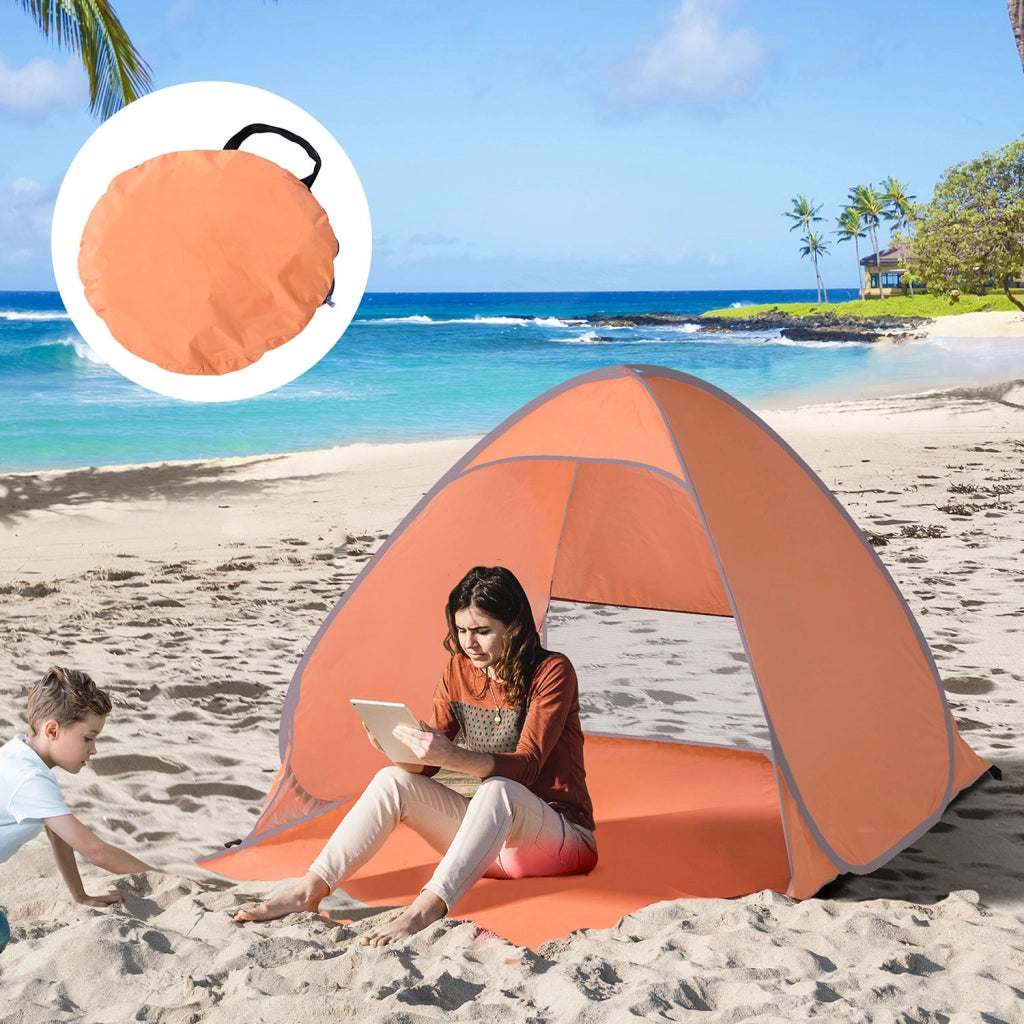 Tenda da Spiaggia Pop Up 200x150x119 cm Protezione UV 30+ e Borsa di Trasporto Arancione