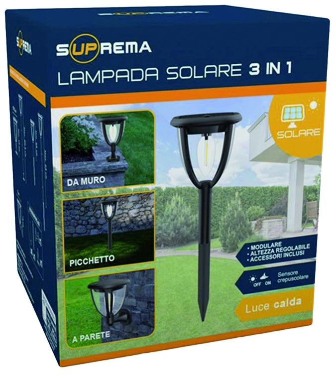 Suprema LANTERNA SOLARE ''3 IN 1'' CON SENSORE CREPUSCOLARE, 0,8 watt, 100 lumen, luce calda