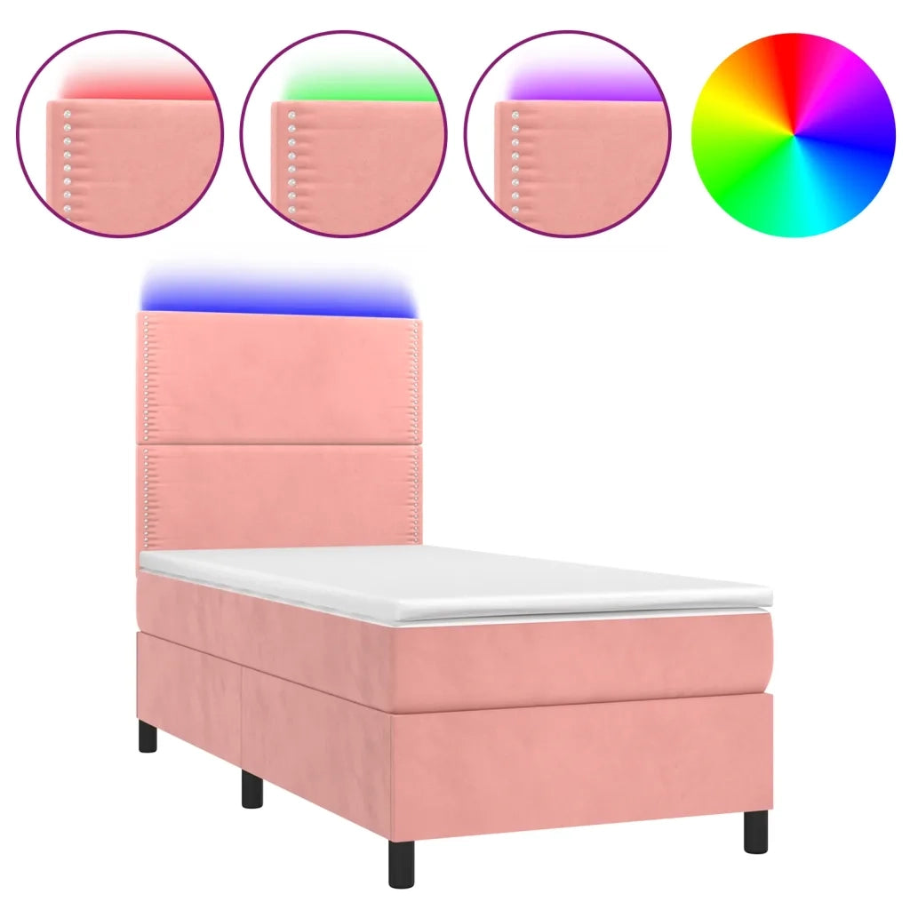 Letto a Molle con Materasso e LED Rosa 90x200 cm in Vellutocod mxl 75088