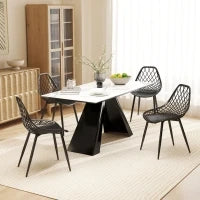 Set 4 Sedie da Pranzo Moderne con Schienale Traforato in Plastica e Gambe in Metallo, Nero