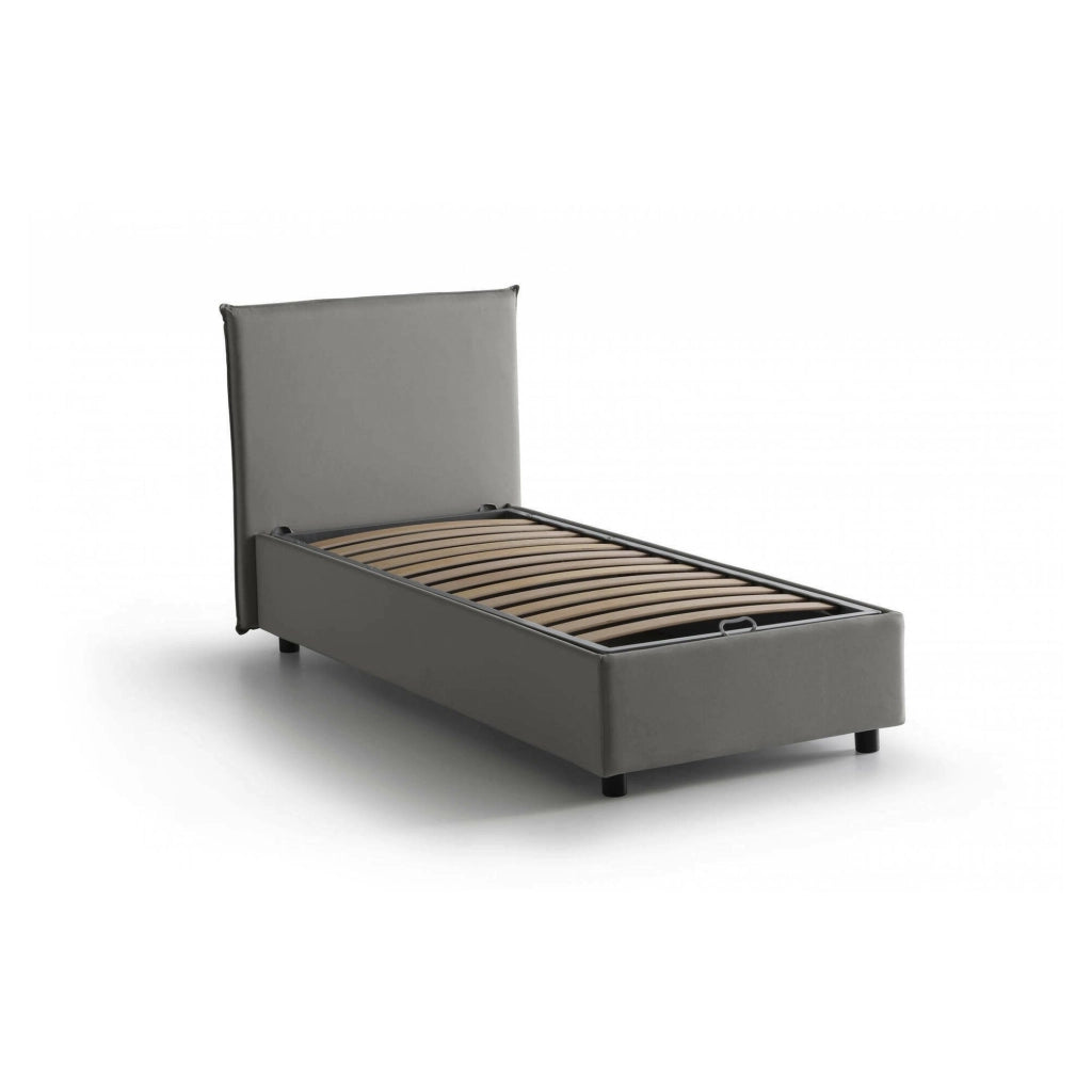 Letto singolo Ajan, Letto contenitore con rivestimento in tessuto, Made in Italy, Apertura frontale, adatto per materasso cm 90x190, Grigio