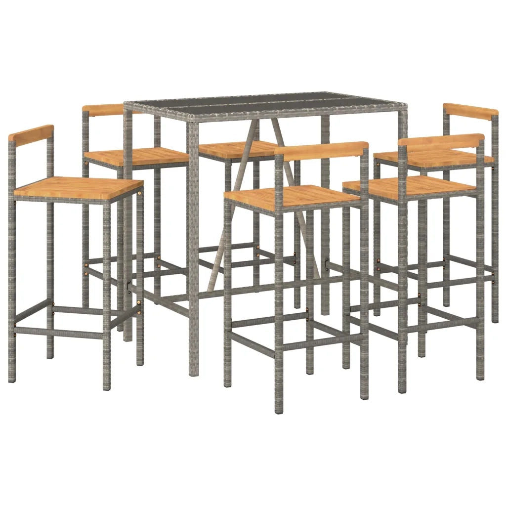 Set Bar Giardino 7pz Grigio Polyrattan e Legno Massello Acaciacod mxl 125198