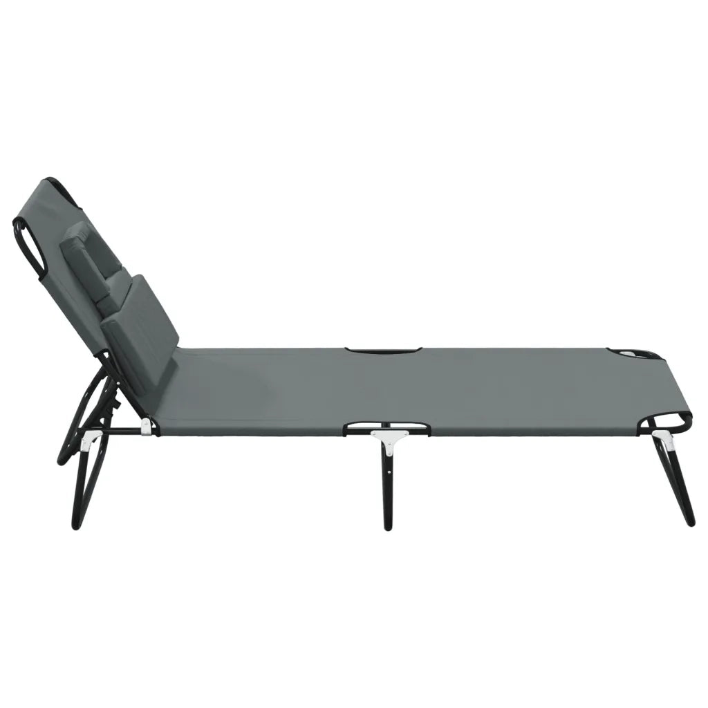 Lettino Prendisole Pieghevole Grigio Tessuto Oxford e Acciaio 360178