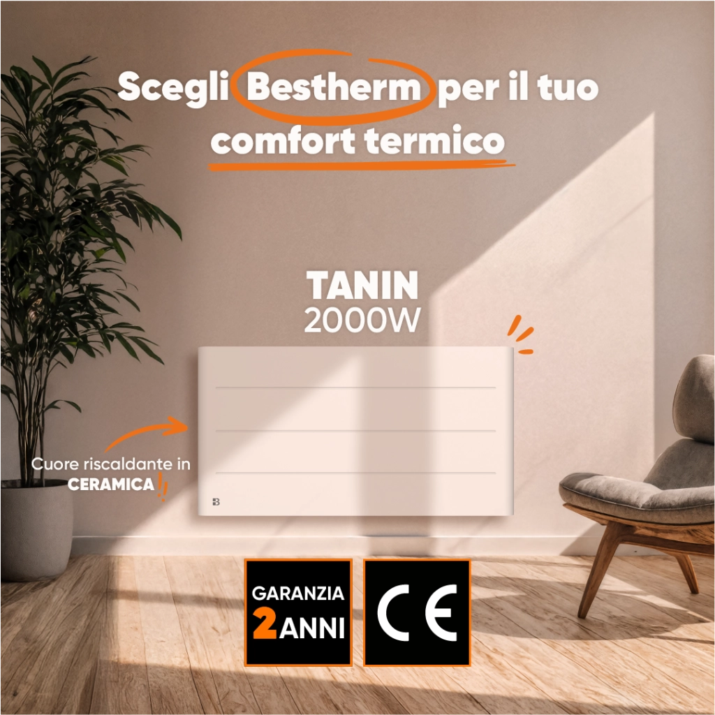 Radiatore elettrico fisso con inerzia secca ceramica 2000W TANIN orizzontale bianco