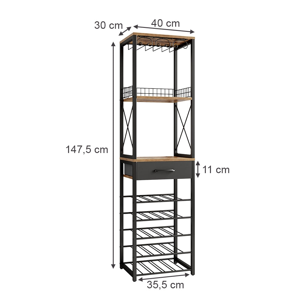 Vicco Portabottiglie Rovere rustico 40 x 147.5 cm con cassetto