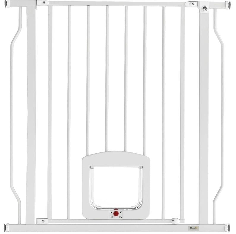 Cancelletto di sicurezza regolabile con passaggio per gatto, bianco