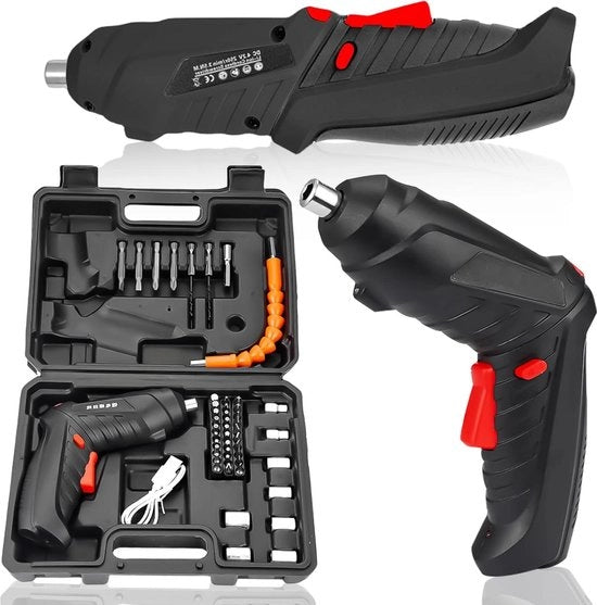 Mini-schroevendraaierset a batteria 42V piccolo con illuminazione LED e caricatore USB - 47 pezzi - contenitore per attrezzi.